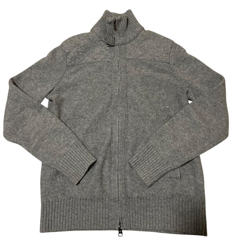 Banana Republic Gray Full Zip Buckle Mock Neck Cardigan Sweater Men's Sz M